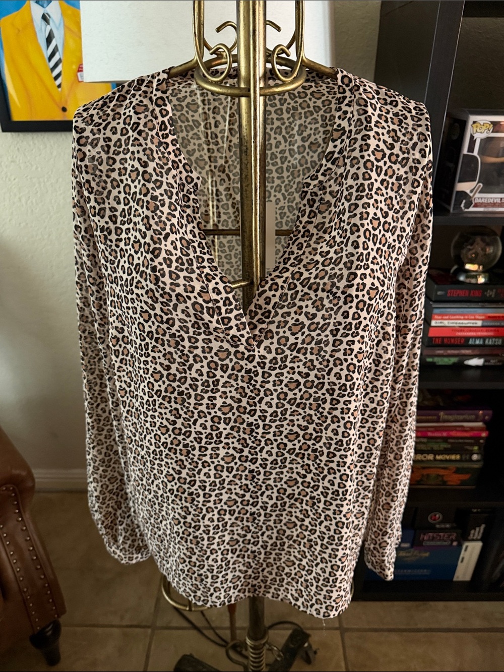 a new day Leopard-Print V-Neck Blouse in Beige and Brown